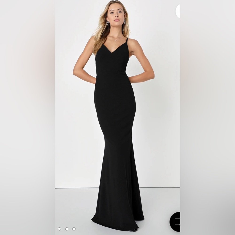LULUS MOMENTS OF BLISS BLACK BACKLESS MERMAID MAXI DRESS